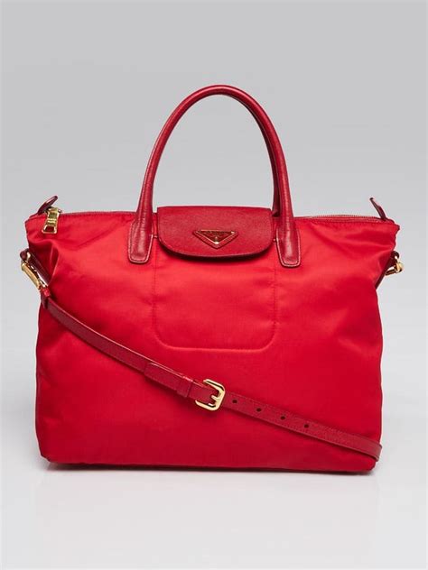 Red Tessuto Nylon and Saffiano Leather Tote Bag BN2541